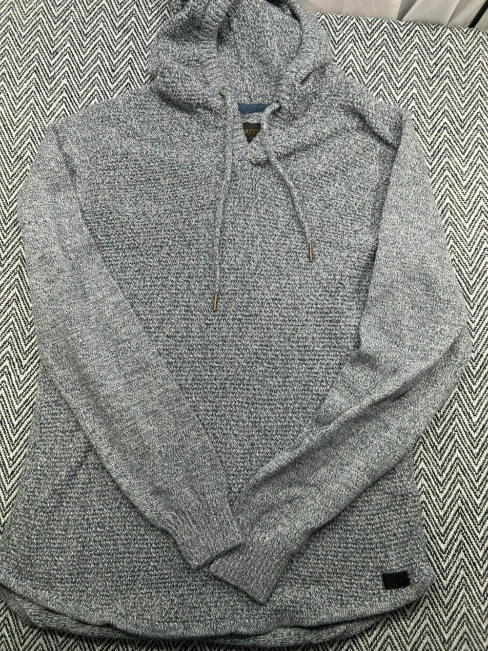 Outpost Makers Mens Hooded Sweater Blue Size L Woven Knit Pullover Drawstring Go
